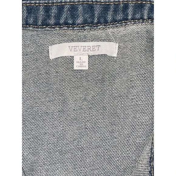 VEVERET Long Distressed Denim Vest Duster Chic Jean Jacket Blue Sz L - Picture 5 of 9